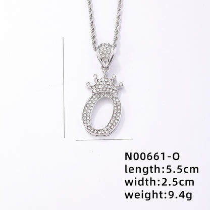 Hip-hop Letter Crown Copper Plating Inlay Rhinestones White Gold Plated Necklace Pendant