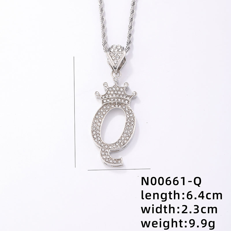 Hip-hop Letter Crown Copper Plating Inlay Rhinestones White Gold Plated Necklace Pendant