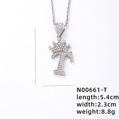 Hip-hop Letter Crown Copper Plating Inlay Rhinestones White Gold Plated Necklace Pendant