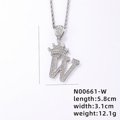 Hip-hop Letter Crown Copper Plating Inlay Rhinestones White Gold Plated Necklace Pendant