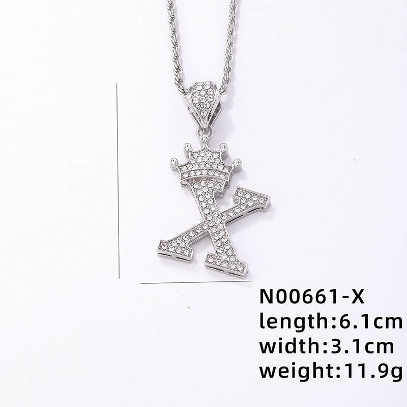 Hip-hop Letter Crown Copper Plating Inlay Rhinestones White Gold Plated Necklace Pendant