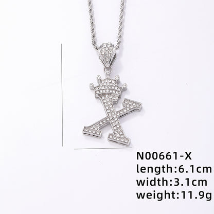 Hip-hop Letter Crown Copper Plating Inlay Rhinestones White Gold Plated Necklace Pendant