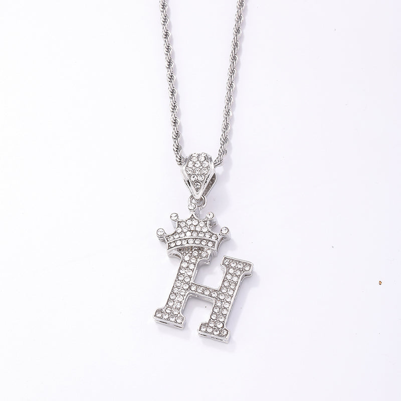 Hip-hop Letter Crown Copper Plating Inlay Rhinestones White Gold Plated Necklace Pendant