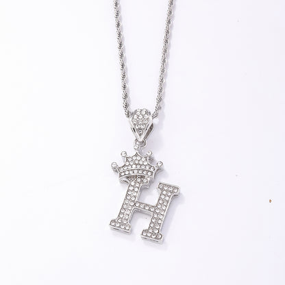 Hip-hop Letter Crown Copper Plating Inlay Rhinestones White Gold Plated Necklace Pendant