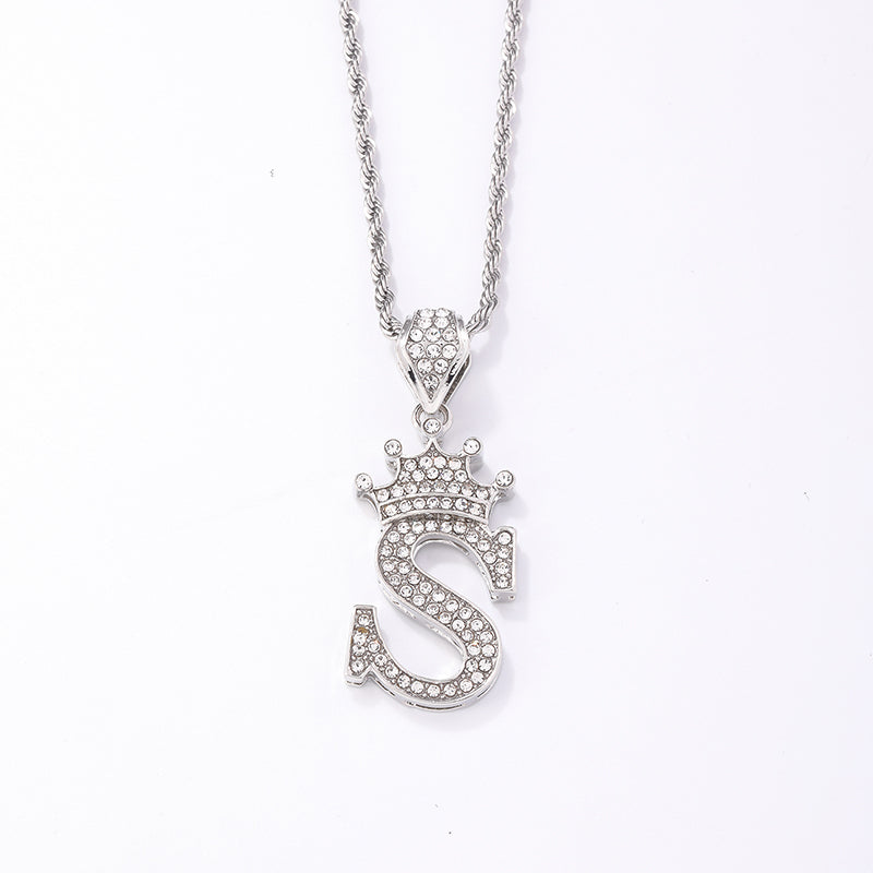 Hip-hop Letter Crown Copper Plating Inlay Rhinestones White Gold Plated Necklace Pendant