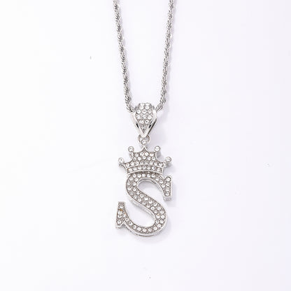 Hip-hop Letter Crown Copper Plating Inlay Rhinestones White Gold Plated Necklace Pendant