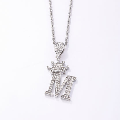 Hip-hop Letter Crown Copper Plating Inlay Rhinestones White Gold Plated Necklace Pendant