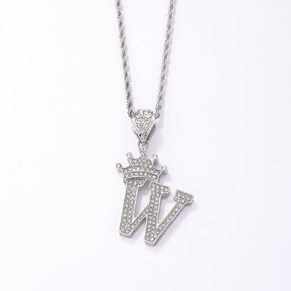 Hip-hop Letter Crown Copper Plating Inlay Rhinestones White Gold Plated Necklace Pendant