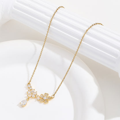 Wholesale Simple Style Flower Stainless Steel Plating Inlay 18k Gold Plated Zircon Pendant Necklace