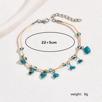 Casual Elegant Tropical Irregular Turquoise Straw Irregular Knitting Women's Anklet