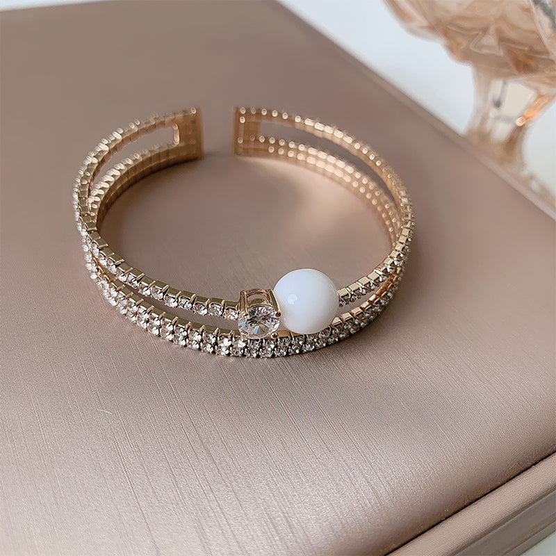 Simple Style Round Copper Plating Inlay Artificial Crystal Zircon 18k Gold Plated Bangle