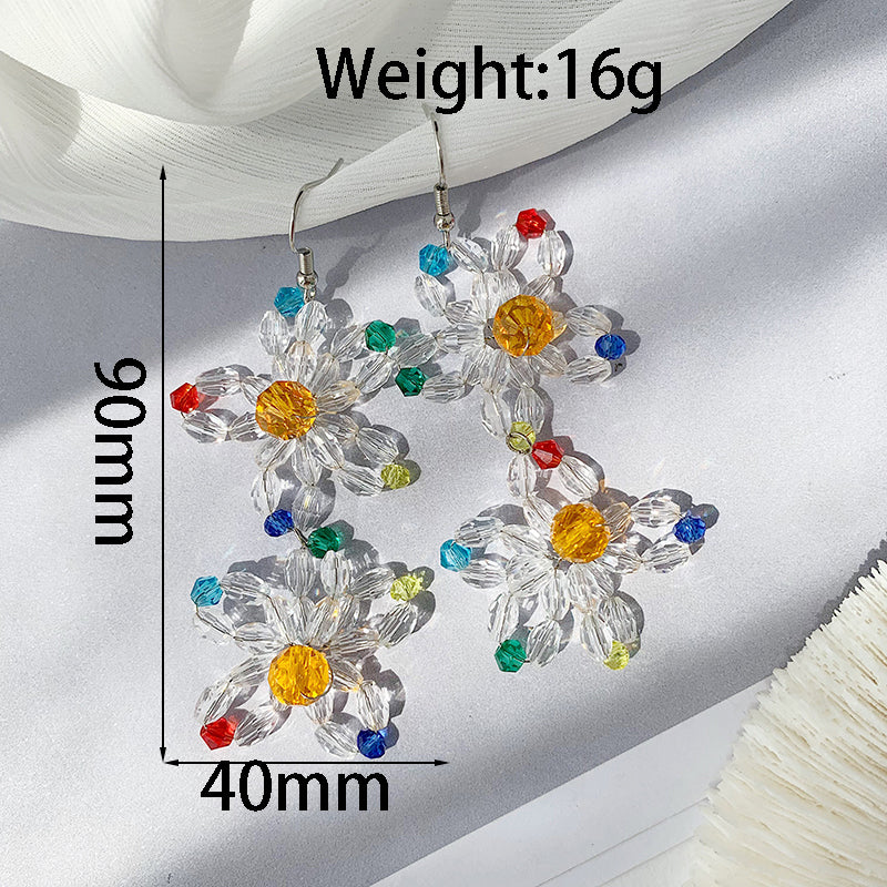 1 Pair Simple Style Classic Style Flower Patchwork Beaded Drop Earrings