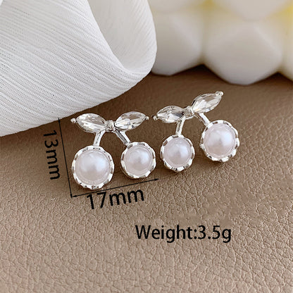 1 Pair Sweet Simple Style Cherry Alloy Artificial Pearls Silver Plated Ear Cuffs Ear Studs