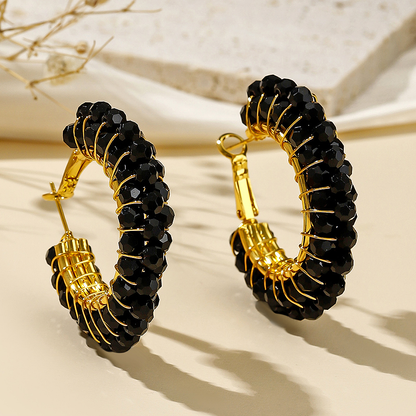 1 Pair Elegant Color Block Plating Inlay Copper Artificial Pearls 18k Gold Plated Hoop Earrings