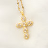 Vintage Style Geometric Cross Stainless Steel Plating Inlay Rhinestones Pearl Zircon 18k Gold Plated Pendant Necklace