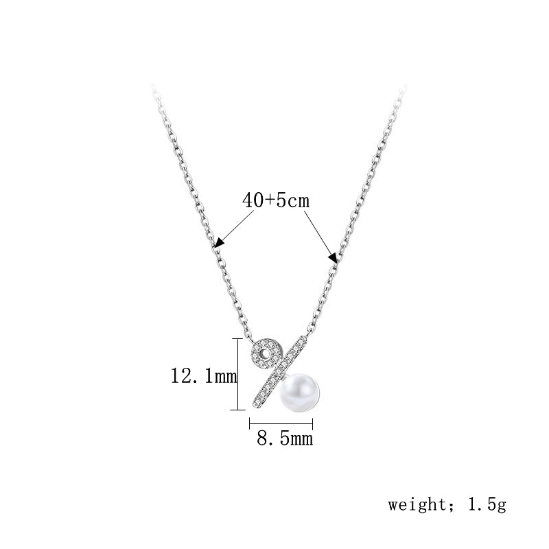 Elegant Solid Color Freshwater Pearl Sterling Silver Plating Inlay Diamond Silver Plated Pendant Necklace