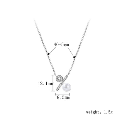 Elegant Solid Color Freshwater Pearl Sterling Silver Plating Inlay Diamond Silver Plated Pendant Necklace