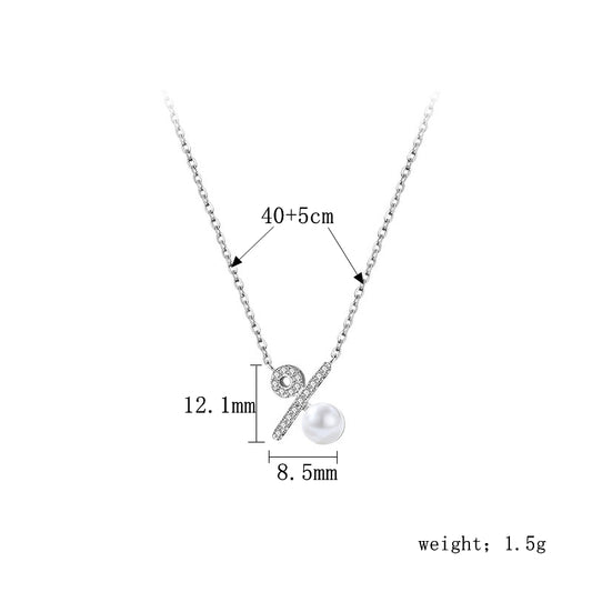 Elegant Solid Color Freshwater Pearl Sterling Silver Plating Inlay Diamond Silver Plated Pendant Necklace