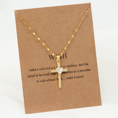 Vintage Style Geometric Cross Stainless Steel Plating Inlay Rhinestones Pearl Zircon 18k Gold Plated Pendant Necklace