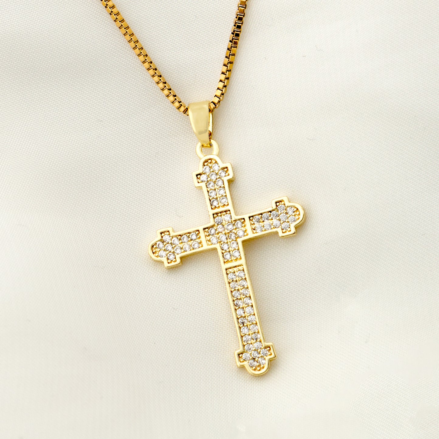 Vintage Style Geometric Cross Stainless Steel Plating Inlay Rhinestones Pearl Zircon 18k Gold Plated Pendant Necklace