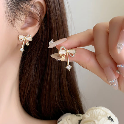 1 Pair Simple Style Commute Bow Knot Plating Inlay Alloy Artificial Rhinestones Gold Plated Ear Studs