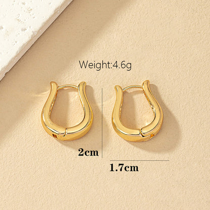 Wholesale Jewelry Vintage Style U Shape Letter Ferroalloy 14k Gold Plated Plating Hoop Earrings