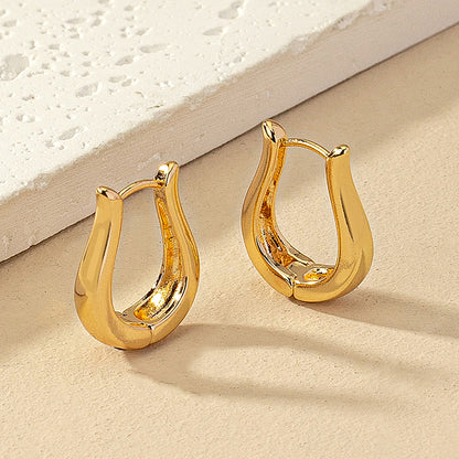 Wholesale Jewelry Vintage Style U Shape Letter Ferroalloy 14k Gold Plated Plating Hoop Earrings