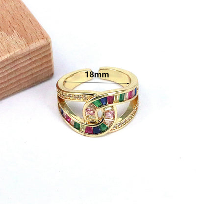 Luxurious Simple Style Color Block Copper Layered Plating Inlay Zircon Gold Plated Open Rings