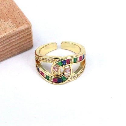 Luxurious Simple Style Color Block Copper Layered Plating Inlay Zircon Gold Plated Open Rings