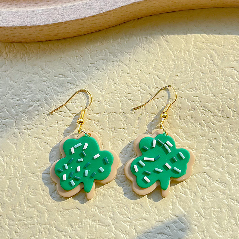 1 Pair Simple Style Commute Four Leaf Clover Plating Soft Clay 14k Gold Plated Drop Earrings