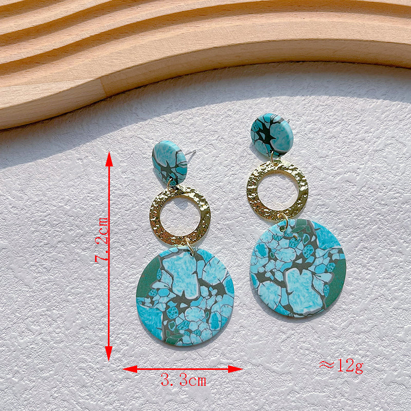 1 Pair Pastoral Classic Style Round Dots Ditsy Floral Plating Alloy Soft Clay 14k Gold Plated Drop Earrings