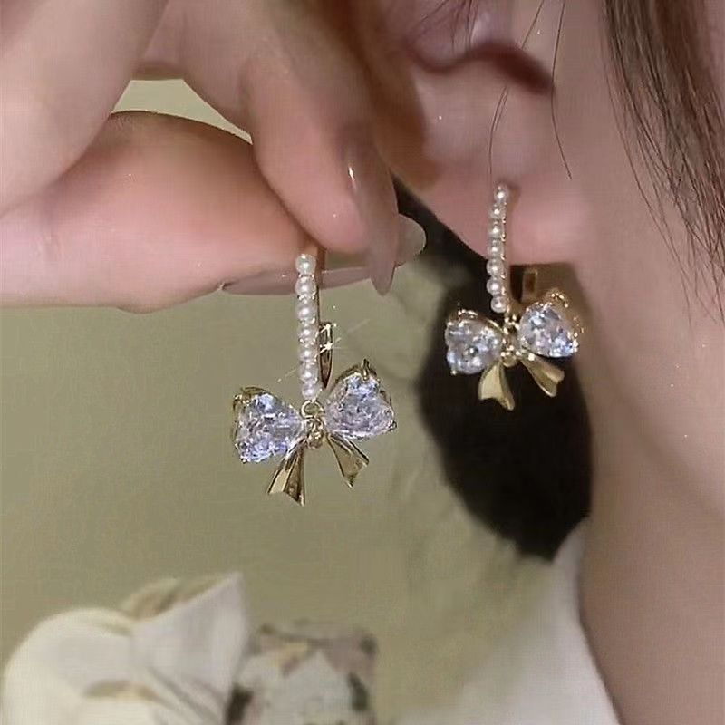 1 Pair Simple Style Classic Style Circle Square Bow Knot Alloy Rhinestones Drop Earrings Ear Hook