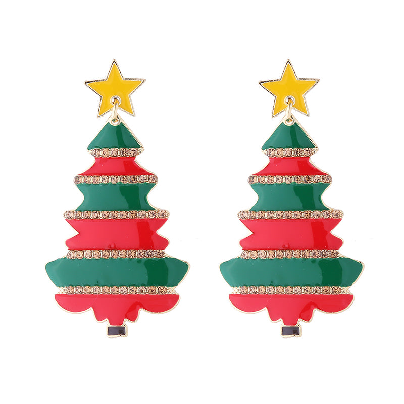 1 Pair Cute Christmas Tree Enamel Plating Alloy Gold Plated Drop Earrings