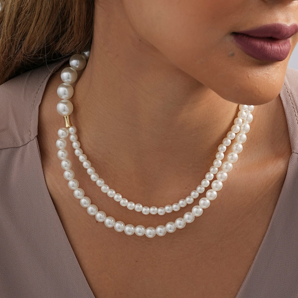 Vintage Style Lady Round Imitation Pearl Beaded Women's Layered Necklaces