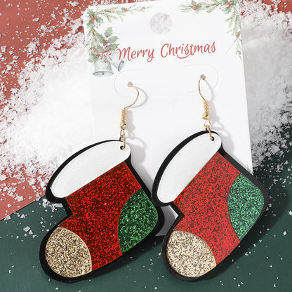 1 Pair Cute Santa Claus Christmas Socks Snowflake Arylic Drop Earrings