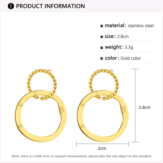 1 Pair Simple Style Solid Color Plating Stainless Steel 18k Gold Plated Drop Earrings