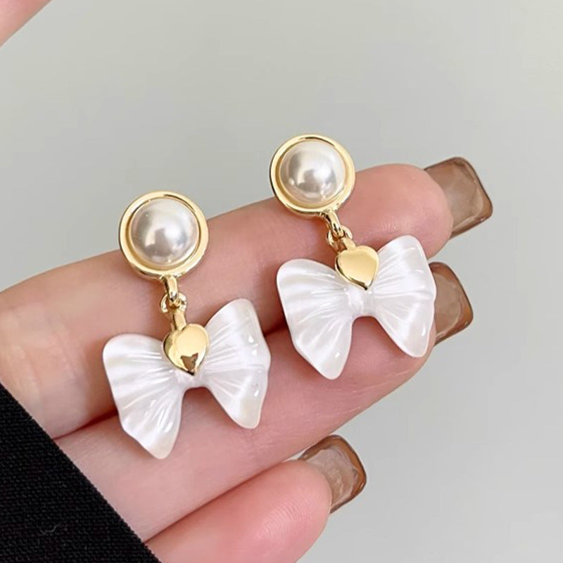 1 Pair Elegant Korean Style Bow Knot Inlay Alloy Artificial Pearls Drop Earrings