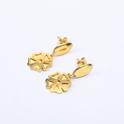 Elegant Retro Flower Titanium Steel Plating Earrings Necklace