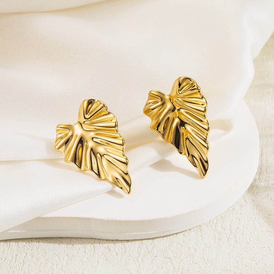 1 Pair Casual Leaves Plating Stainless Steel 14k Gold Plated Ear Studs