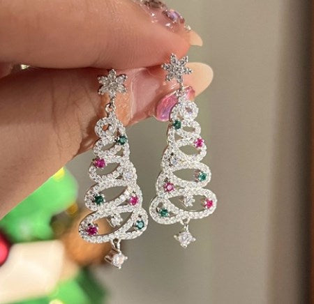 1 Pair Sweet Christmas Tree Plating Inlay Alloy Zircon Drop Earrings