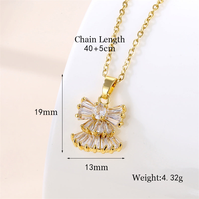 Wholesale Vintage Style Round Heart Shape Snowflake Stainless Steel Titanium Steel Plating Inlay 18k Gold Plated Gold Plated Zircon Pendant Necklace