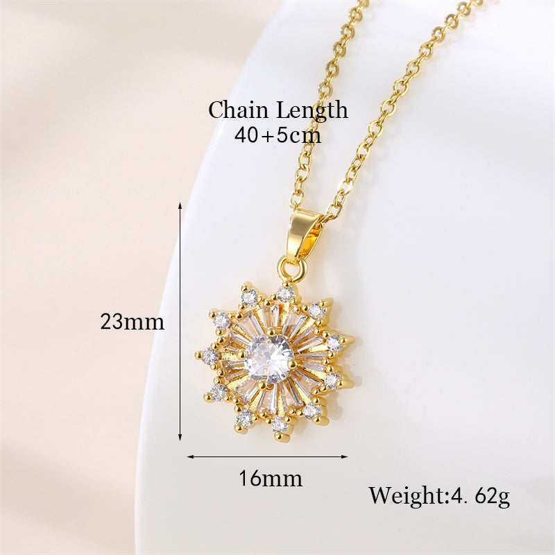 Wholesale Vintage Style Round Heart Shape Snowflake Stainless Steel Titanium Steel Plating Inlay 18k Gold Plated Gold Plated Zircon Pendant Necklace