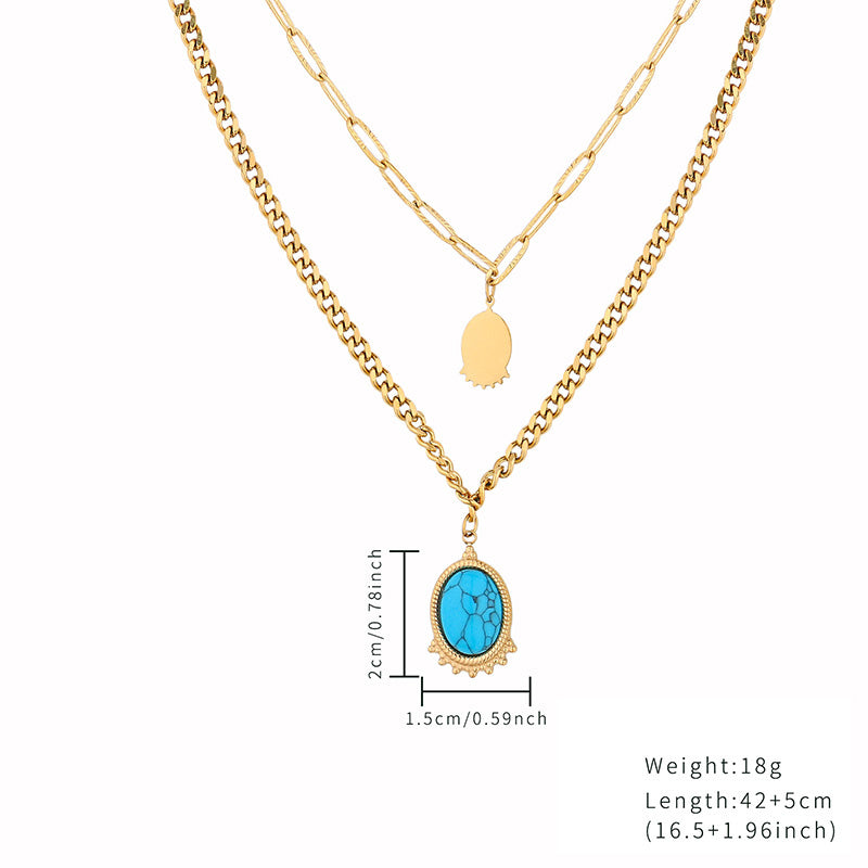 Retro Simple Style Sector Star Oval Stainless Steel Toggle Plating Inlay Turquoise Gold Plated Necklace