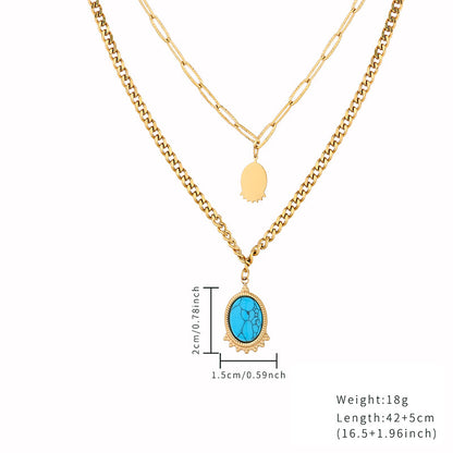 Retro Simple Style Sector Star Oval Stainless Steel Toggle Plating Inlay Turquoise Gold Plated Necklace