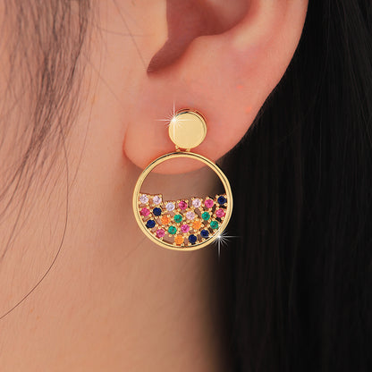 1 Pair Ig Style Elegant Streetwear Round Plating Inlay Brass Zircon 18k Gold Plated Ear Studs