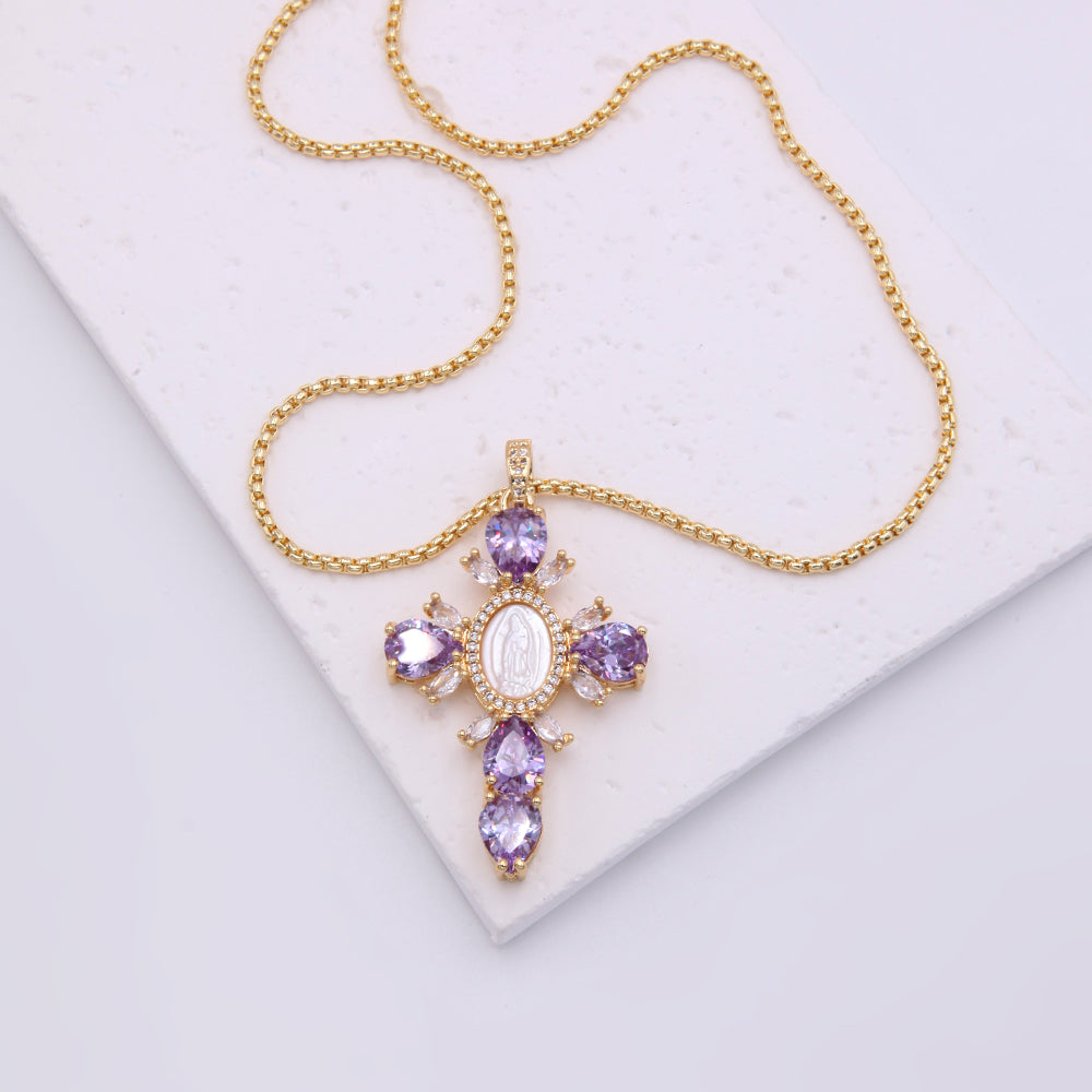 Glam Modern Style Shiny Cross Copper Plating Inlay Shell Zircon 18k Gold Plated White Gold Plated Pendant Necklace