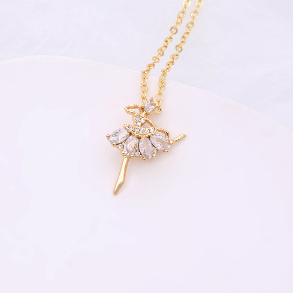 Elegant Shiny Human Copper Plating Inlay Zircon 18k Gold Plated Pendant Necklace