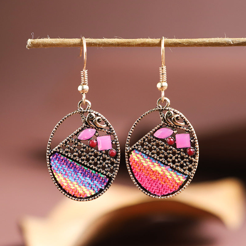 Fashion New Round Contrast Color Metal Diamond Retro Drop Earrings Wholesale