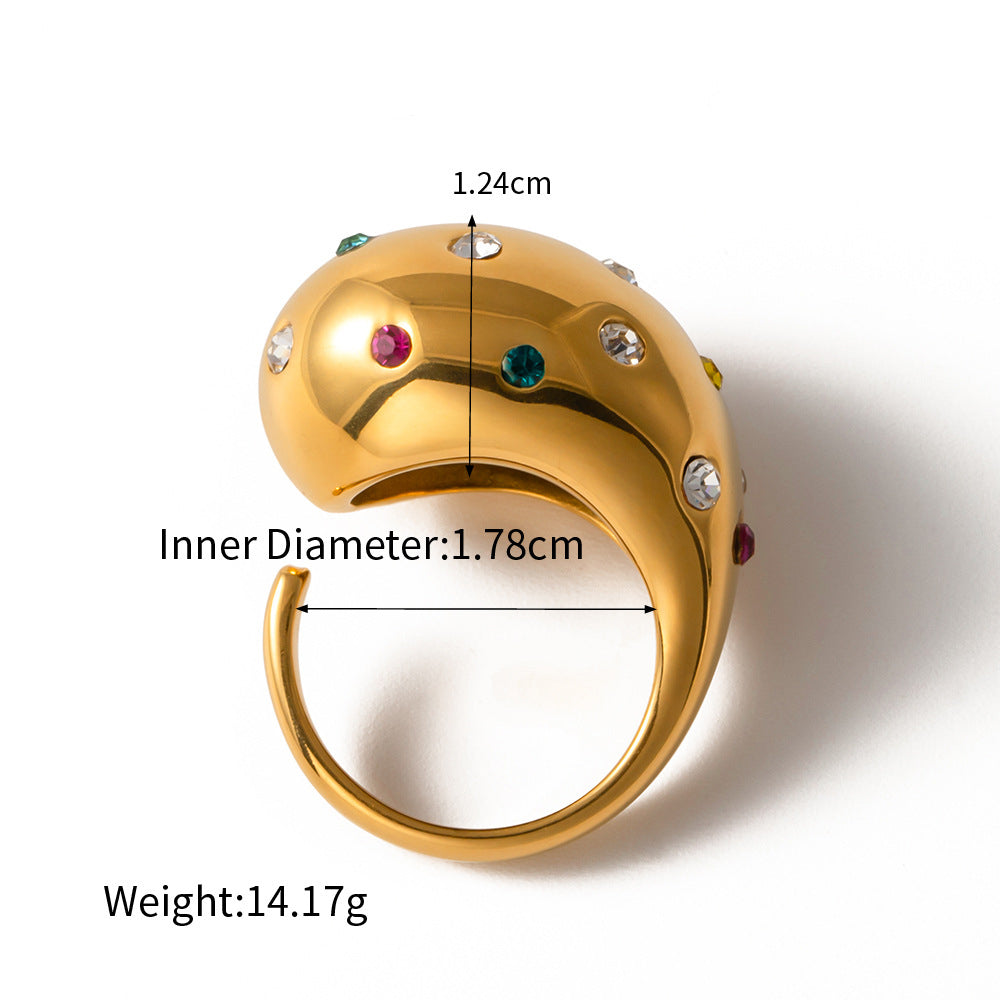 Retro Geometric Stainless Steel Plating Inlay Zircon 18k Gold Plated Open Rings