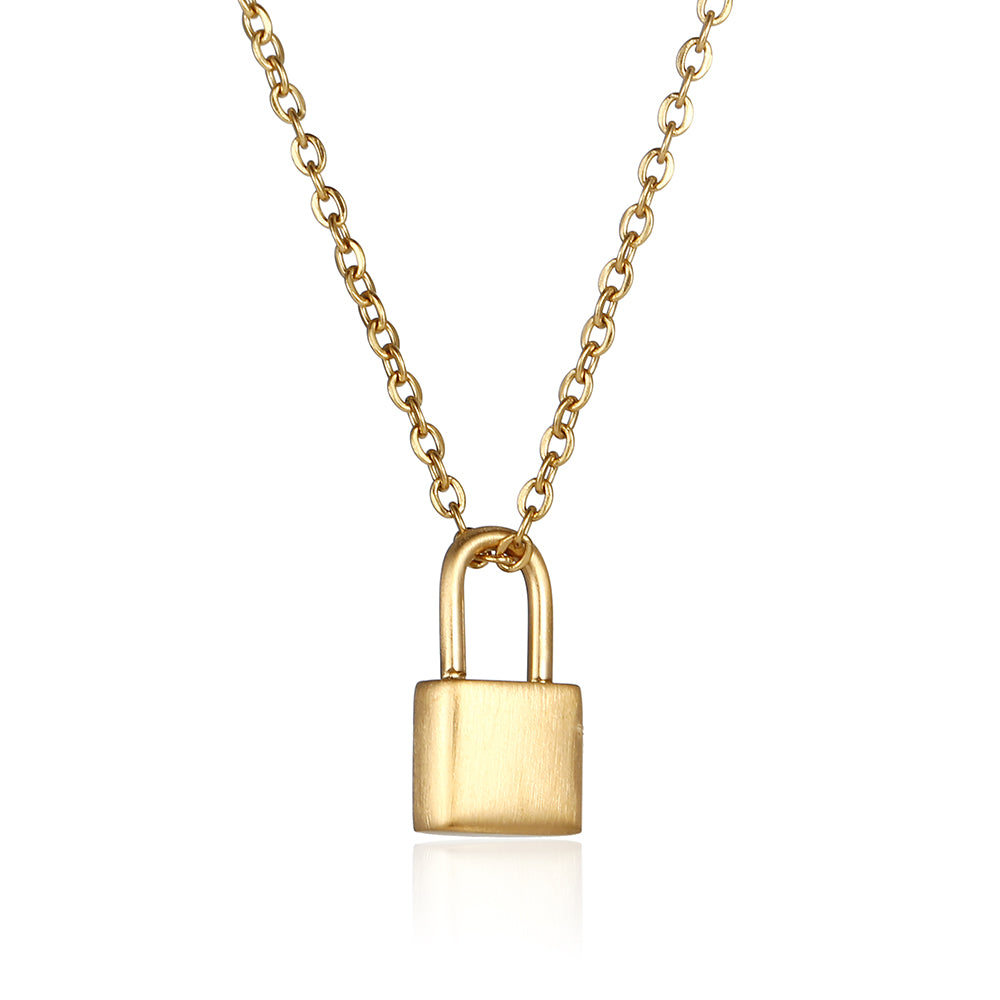 Wholesale Simple Style Lock Stainless Steel Polishing Plating 18k Gold Plated Pendant Necklace